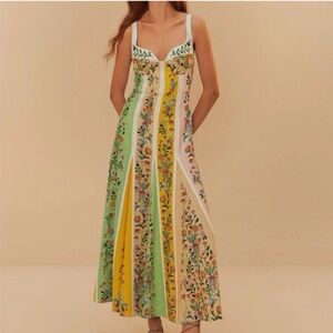 FARM Rio Multicolor delicate floral stripes Euroflax Midi Dress
